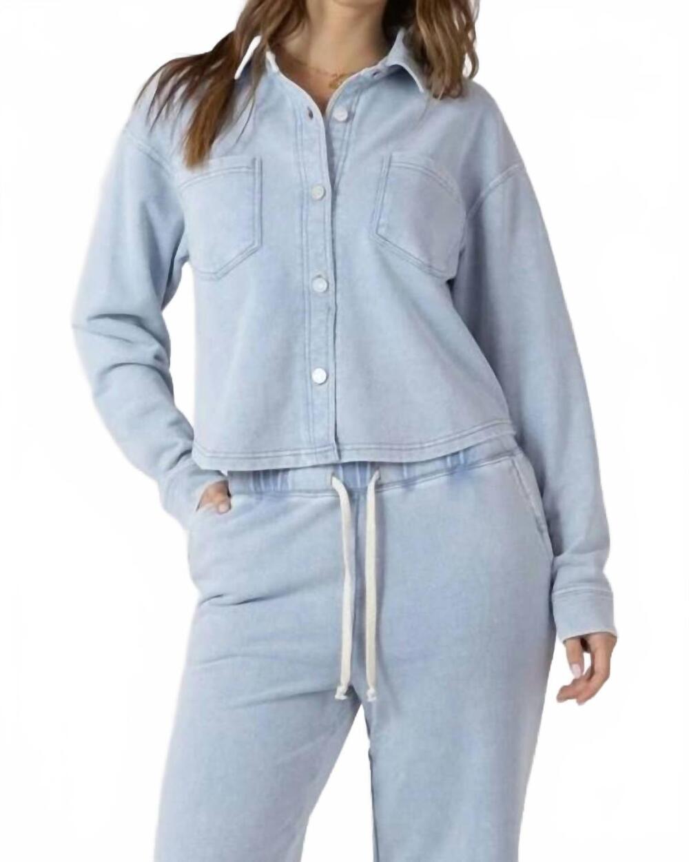 NEW DEX button up knit top in washed light blue